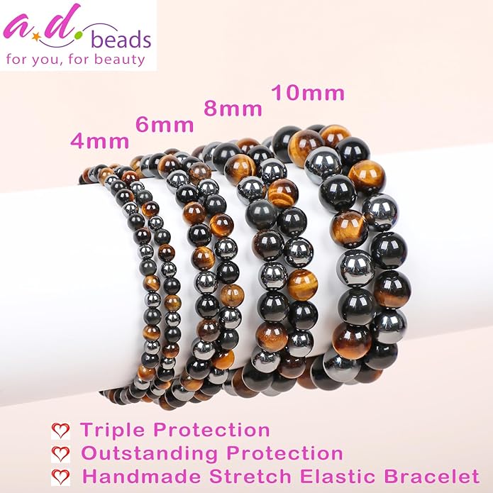AD Beads Handmade Gemstone Stretch Elastic Bracelet Crystal Healing Reiki Nature's Beauty and Spiritual Essence Unisex