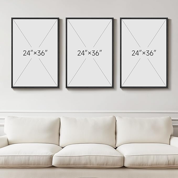 Large Framed Blue and Grey Abstract Wall Art for Living Room, 3 Piece Modern Canvas Prints Paintings Artwork for Walls, Minimalist Abstract Pictures Wall Decor for Hallway Office Bedroom 24x36 In