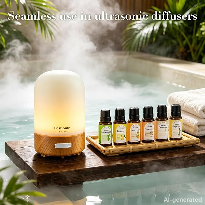 Fashome Essential Oil Blends 6-Pack for Diffuser, 10ml Each | Natural Fragrance Oils Vanilla, Jasmine, Rose, Sandalwood, Magnolia, Lavender for diffuser & candle making