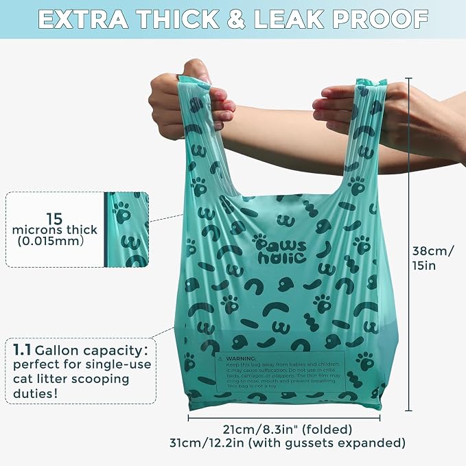 Cat Litter Disposal Bags and Dog Poop Bags with Handle,Cornstarch Based Extra Thick and Guaranteed Leak Proof Poop bags for Kitty and Doggy(180 Count 1.1 Gallon,Unscented)