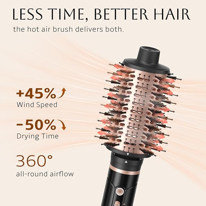 slopehill 6X High Speed Hair Dryer Brush Blow Dryer, 50m/s,1600W &100000RPM Fast Drying,Straightening,Volumizing&Curling, Hot Air Blowout Brush with 2 Interchangeable Oval Brushes,8 Modes Less Frizzy