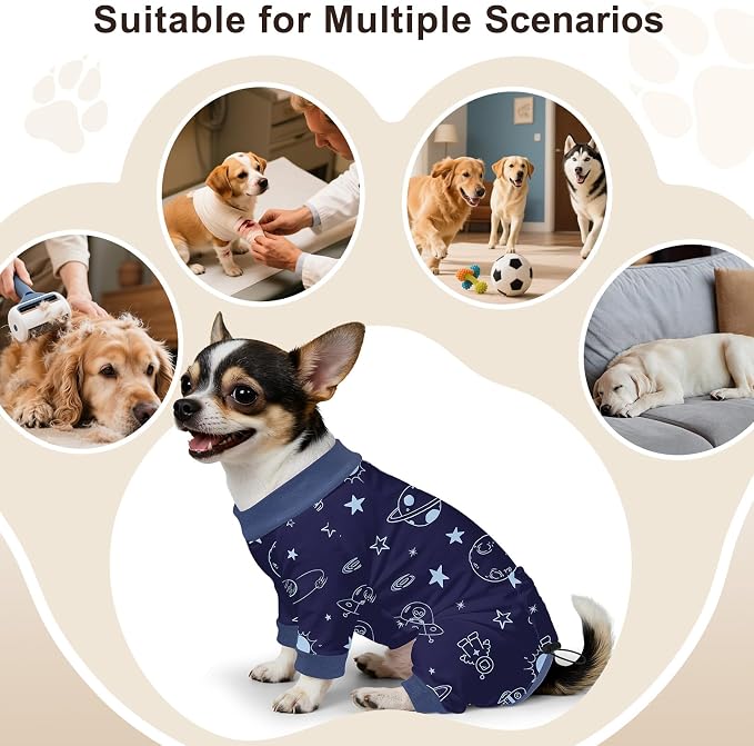 Bienbee Dog Pajamas, 4 Pack Adjustable Onesies for Small to Large Dogs S | Dog Shedding Suit with Soft Fabric, Breathable & Stretchy, and Adjustable Back Length for Sleeping Lounging and Daily Use