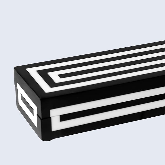 Handicrafts Home Decorative Remote Holder Box 10x2.5 – Slim Organizer Box with Lid for TV Remotes, Coffee Table Décor, Modern Shelf Box, Boho Home Décor Accent, Black and White Decorative Storage Box