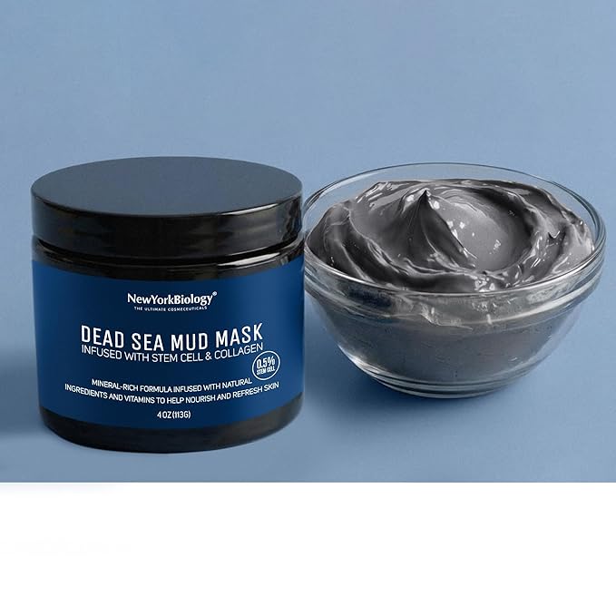 New York Biology Dead Sea Mud Mask for Face, Body | with Stem Cell and Collagen | Spa Quality Pore Refiner for Oily Skin | Natural Skincare for Women, Men | Tighten Skin | 4 oz
