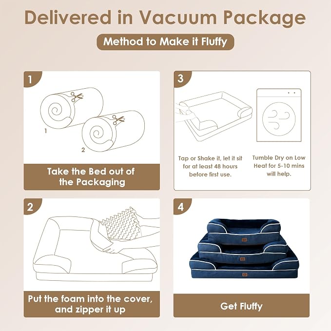 EHEYCIGA Orthopedic Extra Large Dog Bed, Waterproof Washable XL Pet Bed 44" | Non-Slip Bottom and Egg-Crate Memory Foam Big Dog Couch Bed with Washable Removable Cover, Navy, 44Inch