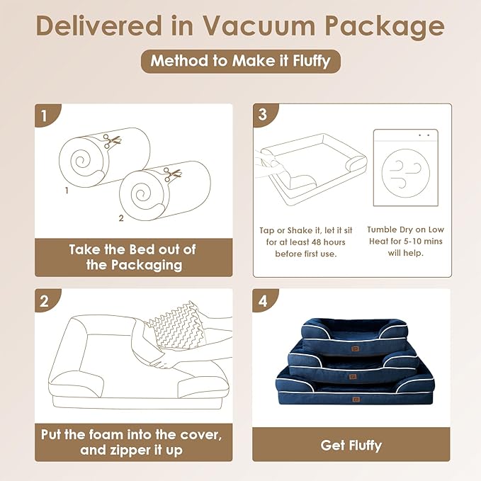 EHEYCIGA Orthopedic Dog Beds Large Sized Dog, Waterproof Washable Pet Bed | Non-Slip Bottom and Egg-Crate Memory Foam XL Dog Couch Bed with Washable Removable Cover, Navy
