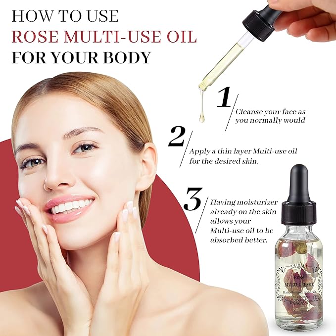 NP NATURES PHILOSOPHY Rose Multi-Use Oil, Organic Plant Fragrant Essential Oil Rose Oil for Face, Hair, Body, Nails Care and Massage - 1 Fl Oz