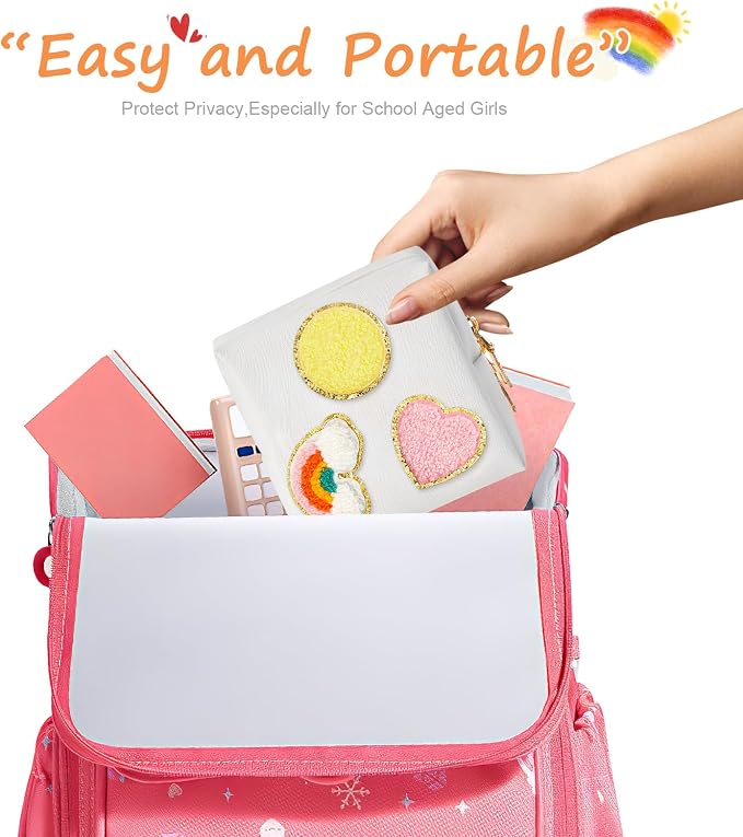 2 Pack Period Bag, PU Leather Sanitary Napkin Storage Bag for Feminine Pads Liners Tampons and Reusable Pads,Functional Sanitary Pads Pouches First Period Kit for Women Ladies Gift