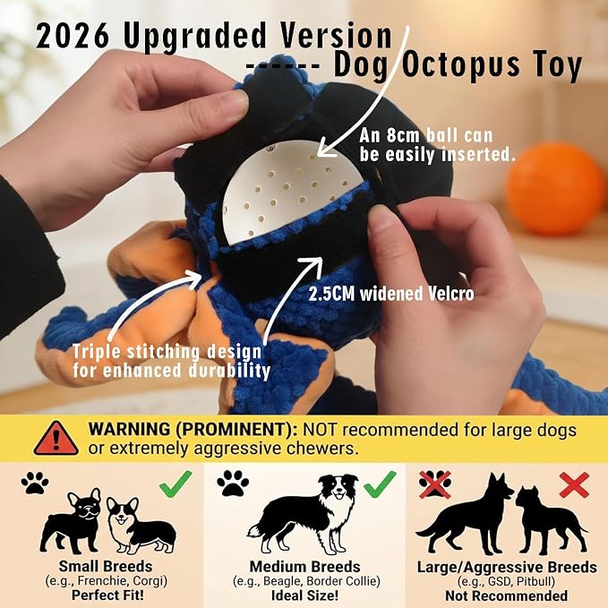 2026 Interactive Dog Toys, Self Moving Octopus Dog Toy Set with 2 Balls - Automatic Wobble Ball & Durable Chew Ball, 4-in-1 Squeaky Plush Enrichment Toy to Keep Them Busy for Medium Large Dogs