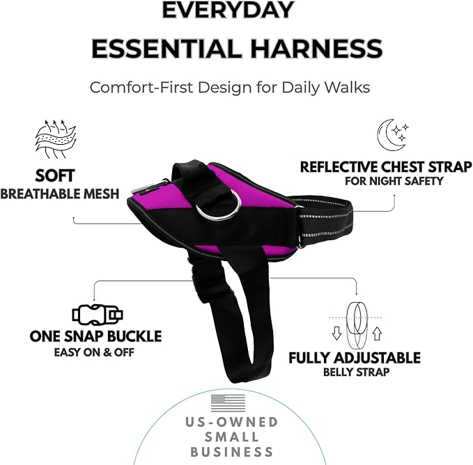 ShawnCo Essential Dog Harness, No-Pull Pet Vest (Orchid,XL) | 3 Leash Clips, Easy On, No-Choke, Reflective, Adjustable Fit, Padded Comfort, Control Handle, For Small, Medium & Large Dogs