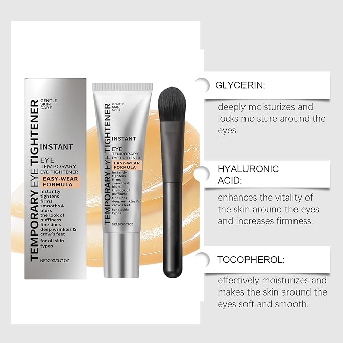 Eye Primer Eyeshadow Base,Instant Eye Tightener,Instant Firming Primer,Gentle Skin Care Moisturizing Eye Tightener Cream With Brush Finstant Firm-Ing Formula For Fine Lines And Wrinkles