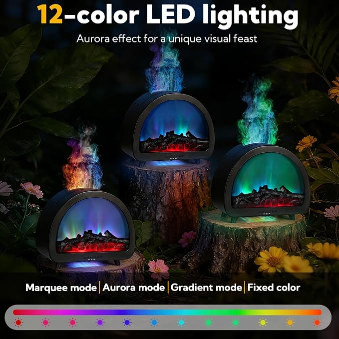 3 Pack Flame Essential Oil Diffuser 200ml Ultrasonic Cool Mist Humidifier 12 Colors LED Light with Remote Control Aromatherapy Diffuser for Home Bedroom Hotel Office Spa Yoga,Black