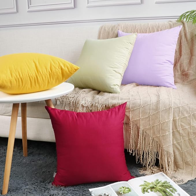 Thmyo 4-Pack 100% Cotton Comfortable Solid Decorative Throw Pillow Case Square Cushion Cover Pillowcase Sublimation Blank Pillow Covers DIY Throw Pillowcase (18x18 inch/ 45x45cm,Pale Purple)