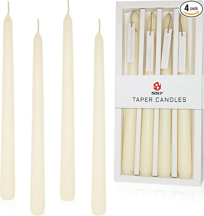 Ivory Taper Candles 4 Pack Vanilla Cream Scented Candles 10 inch Long Candlesticks for Wedding Festiva Dinner Holiday Decor