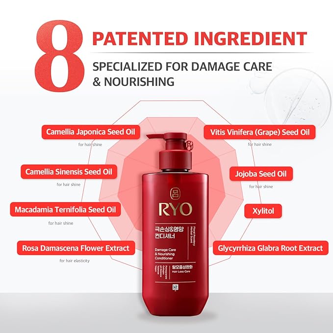 RYO Hair Strengthen & Volume Shampoo with Damage Care & Nourishing Conditioner | Korean Ginseng Haircare Set for Thinning, Weak or Dry Hair | Strengthening & Volumizing K-Beauty Formula | Holiday Gift