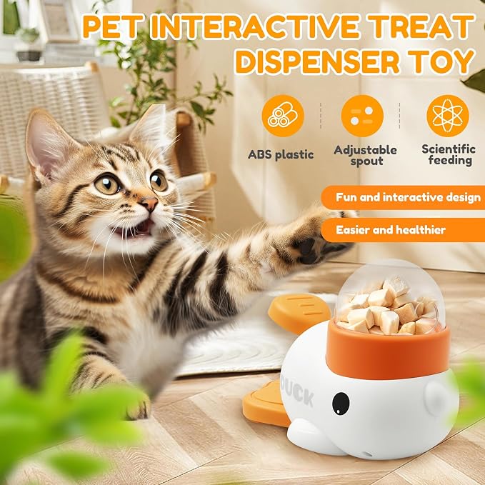 2-in-1 Dog Interactive Slow Feeder & Food Puzzle Toy, Automatic Dog Feeder Toy for Mental Stimulation & Healthy Eating, Stable Duck-Shaped Treat Dispenser for Healthy Eating & IQ Training