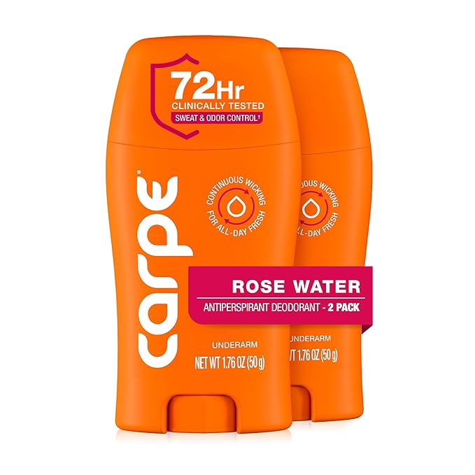 Carpe Underarm Antiperspirant for Women - 72 Hour Sweat & Odor Control - Women's Sweat Control Antiperspirant Deodorant - Extra Strength - Rose Water - 2 Pack