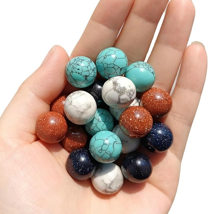 20Pcs 16mm Stone Balls Gemstone Spheres Polished Assorted Small Marbles -Howlite*5, Blue Turquoise*5,Red Goldstone*5,Blue Goldstone *5