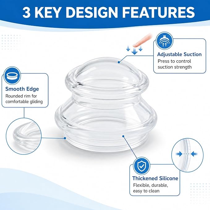 ELERA Silicone Cupping Set for Face & Body, 4 Pcs Facial Cupping Therapy Kit, Lymphatic Drainage Tool & Fascia Massage Cups for Neck, Shoulder & Muscle Pain Relief (2 Medium, 2 Small)