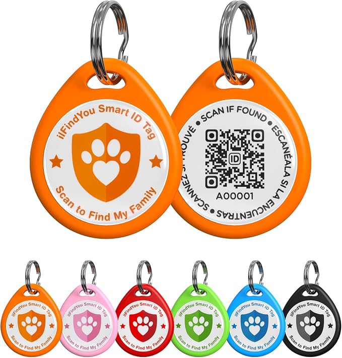 QR Code Dog Tags Personalized for Pets, Real-time Alerts, Orange