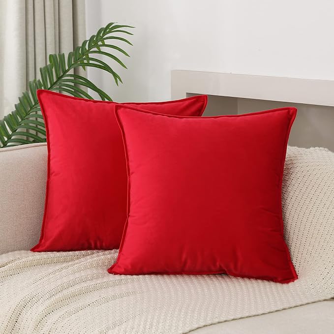JIAHANNHA Velvet Red Throw Pillow Covers 16”x16”Pack of 2 Soft Decorative | Square Cushion Covers for Couch Sofa Bed Livingroom Car Home Decor,40x40Cm