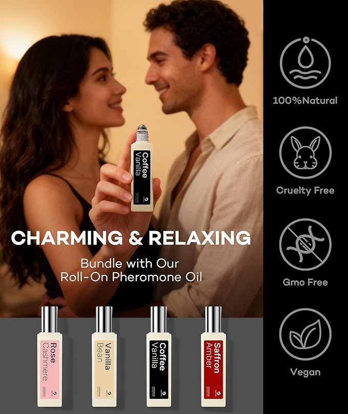purefittech Pheromones Perfume Oil for Women, Long Lasting Coffee Vanilla Roll-on Fragrance, Pure Extrait de Parfum, 0.34 fl oz (10ml) Travel Size, Made in USA，Eau de Parfum