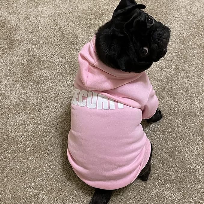 BINGPET Security Dog Hoodie, Pet Sweater Clothes with Leash Hole, Pink | Warm Dog Sweatshirt for Small Medium Large Dogs, All-Season Cold Weather Comfort & Fit, Soft Winter Hooded Pullover Outfit