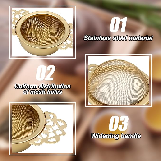 304 Stainless Steel Tea Drain Strainer Tea Filter Mesh Tea Drip Bowls Teapot Strainer With Petal Handles Tea Divider, Pack Of 4