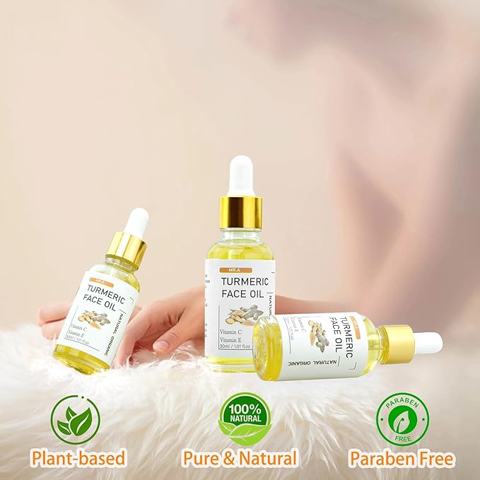 MR.A 3Pack Turmeric Oil, Turmeric oil with Vitamin C for Face Body, Great for Cleanses Skin, Moisturize & Soothing skin, Tumeric Face Oil for All Skin Type