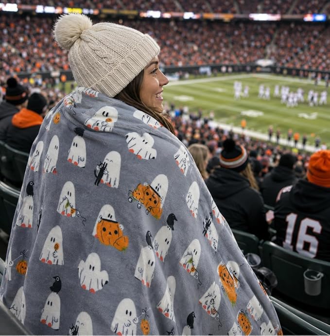 Halloween Ghost Fleece Throw Blanket, Cute Baby Ghost Party, Gray, 50x70 in | Ultra-soft cozy flannel fleece, for sofa couch bed chair & dorms, spooky Halloween décor, durable and machine washable.