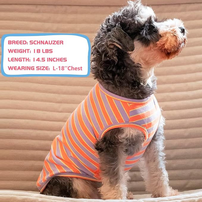 KYEESE 2Pack Cotton Dog Shirt for Medium Large Dogs Soft Striped Tank Top | Reflective for Safety, Lightweight & Breathable, Gentle on Sensitive Skin, Stretchy & Free to Move, Comfortable Daily Wear