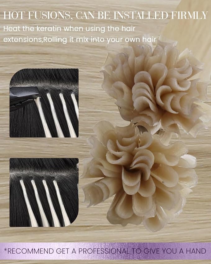LaaVoo K Tip Hair Extensions Real Human Hair Bleach Blonde U tip Hair Extension Human Hair Hot Fusion Blonde KTip Human Hair Hair Extensions 24 inch 50g/50s