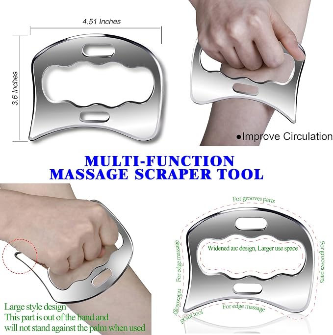 BYYDDIY 4 in 1 304Stainless Steel Muscle Scraper Tool Kit,Scraping Massage Tools for Physical Therapy,Derma Edge Massage Tool & GuaSha Massage Scraper Tool