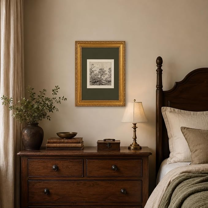 Ymsagrs Gold Frame Vintage Landscape Sketch Canvas Wall Art,11x9in | Neutral Botanical Picture Art,Cottagecore Wall Decor for study, living room, hallway, office or entryway.