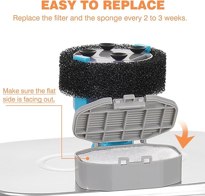 Rellaty Official Cat Fountain Filters Replacement | For 3.2L/108oz Automatic Pet Water Fountain - Includes 12 Sponge Filters & 12 Carbon Filters