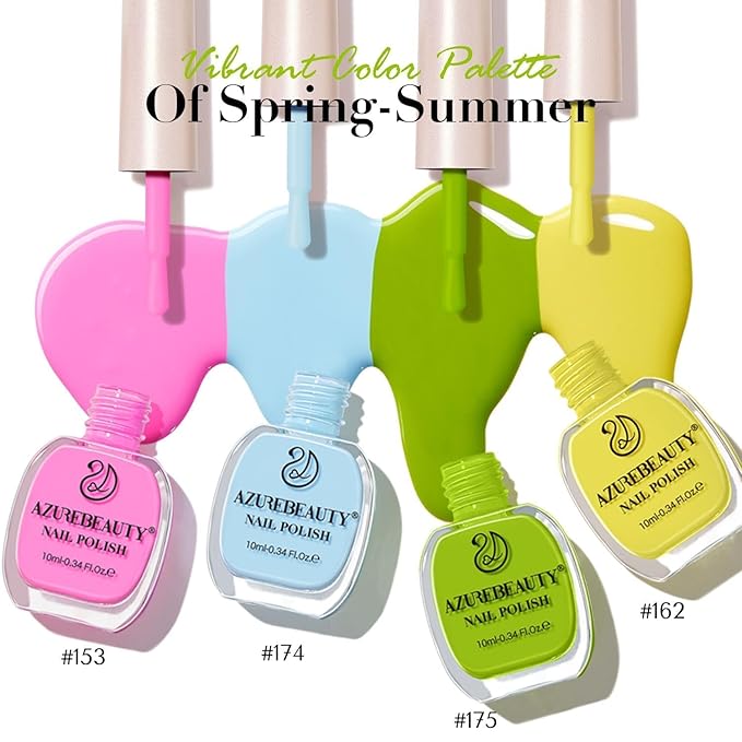AZUREBEAUTY Nail Polish Set, 4 Colors Pastel Lime Green Yellow Pink Quick Dry Natural Nail Lacquer Strengthening Treatment Kit DIY Salon at Home