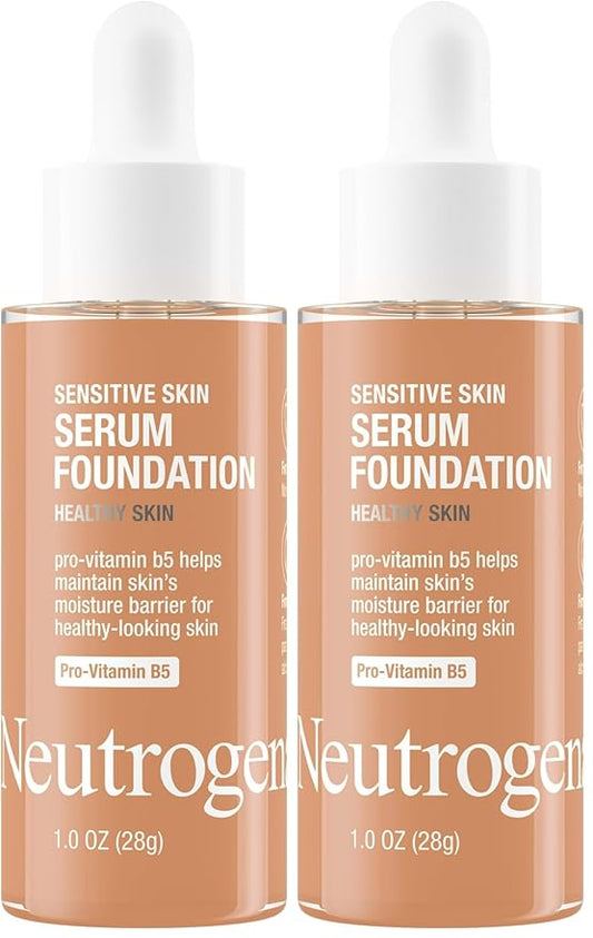 Neutrogena Healthy Skin Sensitive Skin Serum Foundation with Pro-Vitamin B5, Color Correcting & Pore Minimizing Liquid Foundation & Face Serum, Buildable Coverage, Medium/Deep 01, 1 oz (Pack of 2)