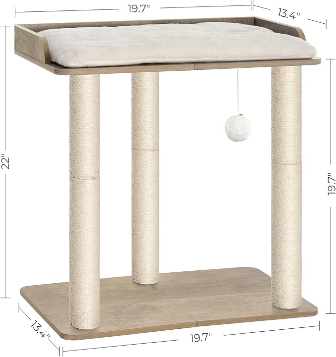 22in Cat Tree Tower Condo, Cat Scratch Posts for Indoor Cats, Big Plate, Three 23.6in Full Sisal Scratching Posts, Greige