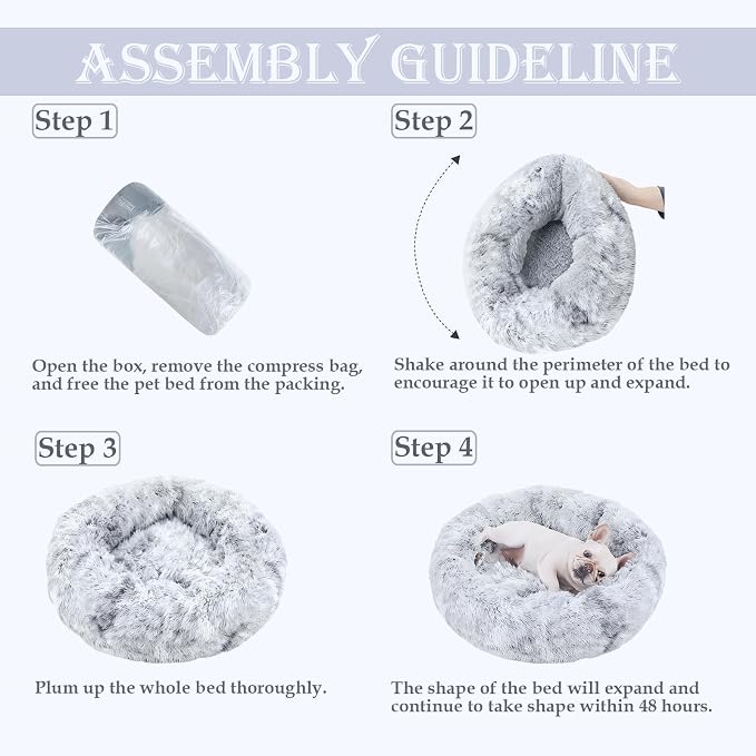 Washable Calming Dog & Cat Bed for Ultra Large Small Medium Size Pet | Donut Round Cute Warming Mat House Supply Indoor, 8 Sized Deal Necessity Essential Furniture for Boy Girl Puppy Kitten kitty
