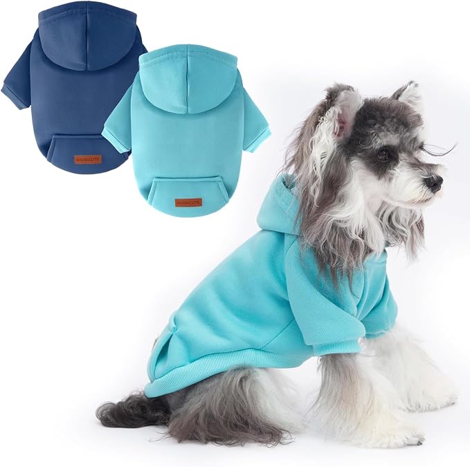 2 Pack Dog Hoodie Warm Hood Dog Sweater Cold Weather Small Dogs Sweatshirt Comfort Pet Clothes for Small Medium Dogs with Pockets (Navy+Blue, M (Back: 11.4",Chest: 16.9", 5.8-8.8 lbs))