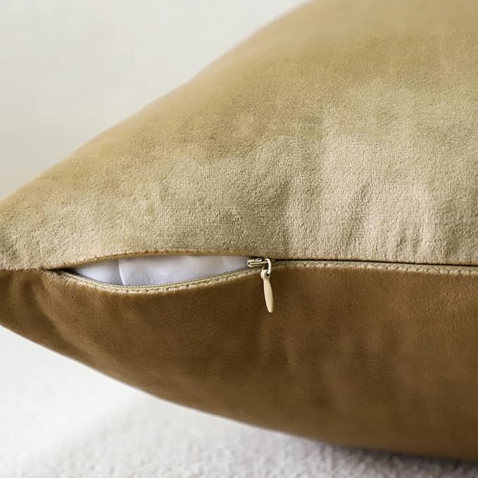 Artscope Luxury Velvet Pillow Covers Super Soft Decorative Square Throw Pillow Covers Case Cushion Covers for Sofa Couch Bedroom Car Decor 12x20 Inch Tan