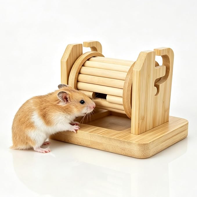Hamster Foraging Wheel Toys, Bamboo Enrichment Feeder Toy