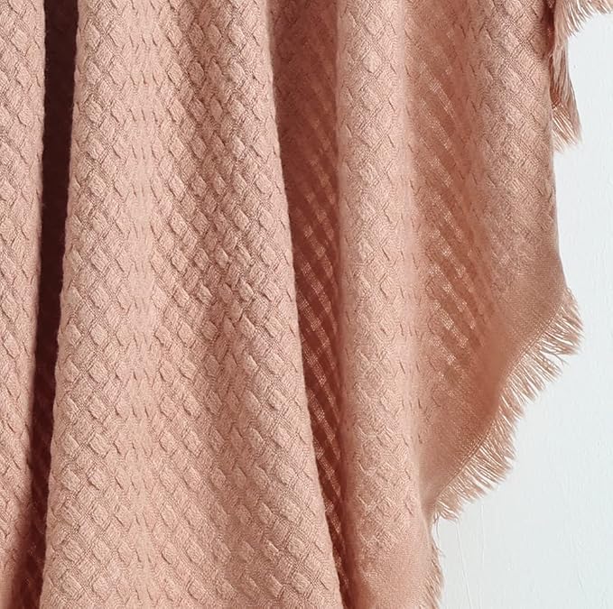 CREVENT Farmhouse Waffle Knit Throw Blanket for Couch Sofa Chair Bed Home Decoration, Soft Warm Cozy Light Weight for Spring Summer Fall (50''X60'' Coral Pink)