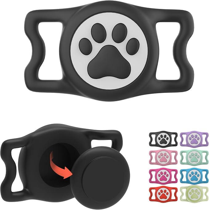 Waterproof Airtag Dog Collar Holder for Apple Air Tag, Silicone Dog Airtag Holder for Dogs & Cat Collars(Black)