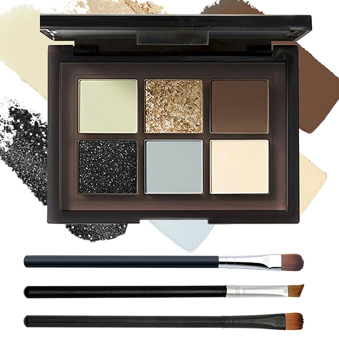 Black Grey Smoky Eyeshadow Palette,15 Colors Matte Shimmer Pigmented Eye Shadow Makeup Palette Set with 3 Eyeshadow Brushes,Glitter Eye Shadow Palette for Daily Halloween Goth Makeup(I)