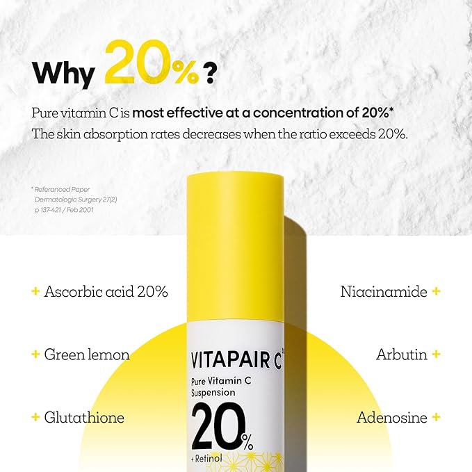 Nature Republic Vitapair C glow Reveal Ampoule, Niacinamide,Retinol, Panthenol, Citrus Lemon Fruit Extract, Vitamin C Ampoule, Korean Skin Care 24ml / 0.81 fl oz