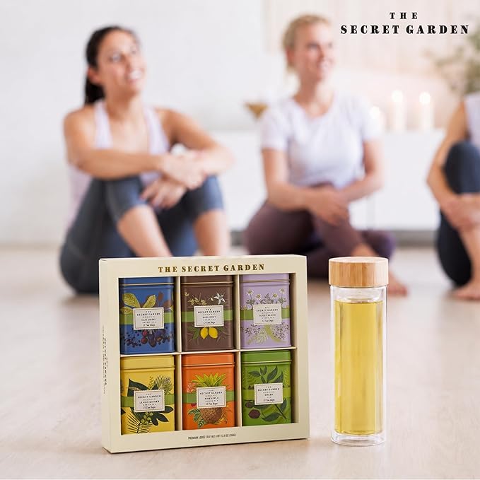 Life Plus Style Gourmet The Secret Garden Organic Tea Collection 6 Assorted Tins 90 Tea Bags Green Black and Herbal Blends with Fruit Infusions for Wellness Ideal for Gifting