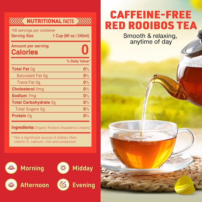 Rooibos Rocks Herbal Tea Bags - Naturally Sweet Red Rooibos Tea Organic for Children & Pregnant Women - Low Tannin, Gluten-Free and Caffeine Free Bags - Sustainably and Ethically Farmed - 100 Count