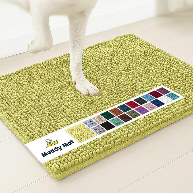 Muddy Mat® | Super Water Absorbent Door Mat Indoor, Microfiber Quick Dry Chenille Entryway Rug, Slip Resistant Front Door Mat, Indoor Mats for Entryway, Machine Washable Pet Rug, Yellow 48" x 72"