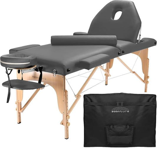 Saloniture Professional Portable Massage Table with Backrest - Dark Gray